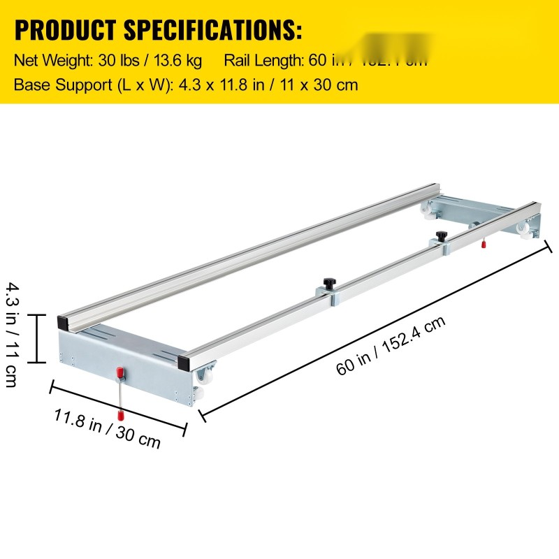 Jyrsinohjain alumiini ja rauta 152,4 cm kiskolla puulevyjen tasoitukseen säädettävä lukittava