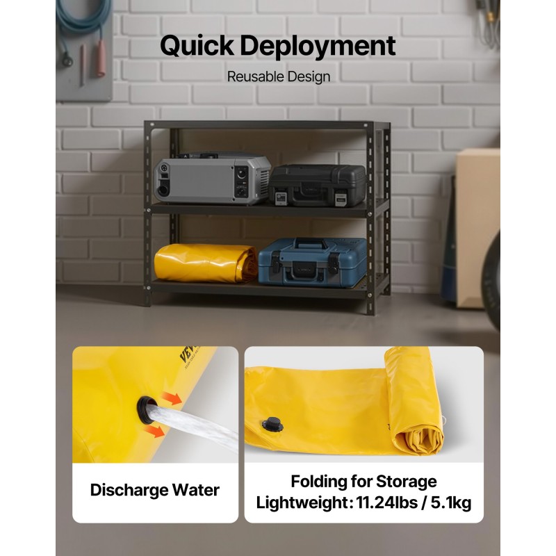 Vesitäytettävä tulvapato teollisuusluokan pressumateriaali 3,66 m pituus 51 cm korkeus ovien eteen