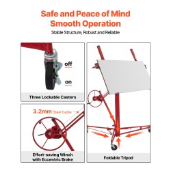 Kipsilevynostin hiiliteräs 68 kg kantokyky säädettävä korkeus 190-435 cm 122x488 cm