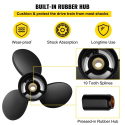 Perämoottorin alumiinipotkuri 3 lapaa halkaisija 36,2 cm nousu 21 19-hampainen oikeakätinen