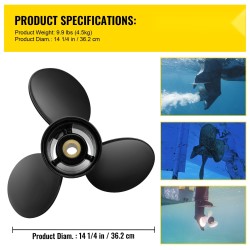 Perämoottorin alumiinipotkuri 3 lapaa halkaisija 36,2 cm nousu 21 19-hampainen oikeakätinen