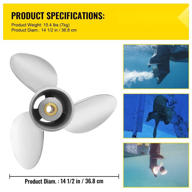 Perämoottorin potkuri duplex-ruostumaton teräs 3-lapainen 36,8 cm 21 tuumaa 19-hampainen oikeakätinen