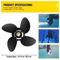 Perämoottorin potkuri alumiiniseos 4 lapaa 36,2 senttimetriä 19 tuuman nousu oikeakätinen