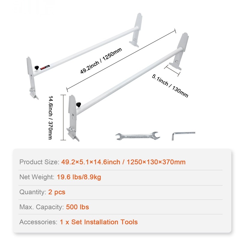 Seosteräksinen kattoteline kaksi tankoa säädettävä 1200–2000 mm 227 kg sadeuralistaan