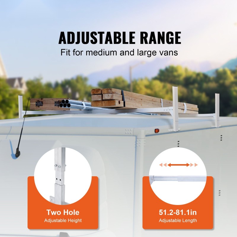 Pakettiauton kattoteline alumiiniseosinen 2 kpl säädettävä 1300–2060 mm 181 kg pora-asennus