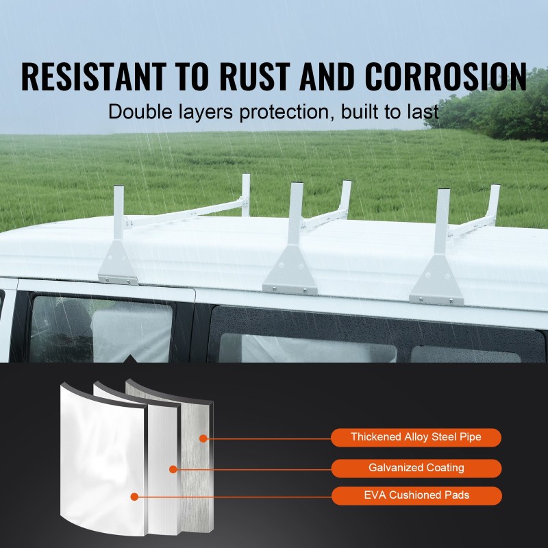 Galvanoitu teräs kattoteline täysikokoiselle pakettiautolle kolme poikkipalkkia sadevesikourukiinnitys kolmesataaneljäkymmenen