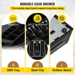 Kassalaatikko teräsrunko muovinen lokerikko viisi setelolokeroa kahdeksan kolikkolokeroa avainlukko