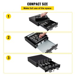 Kassalaatikko teräsrunko muovinen lokerikko viisi setelolokeroa kahdeksan kolikkolokeroa avainlukko