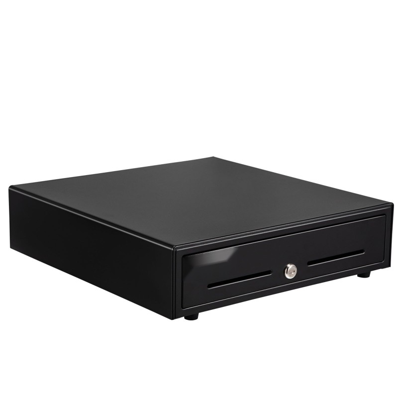 Kassalaatikko teräsrunko muovinen lokerikko viisi setelolokeroa kahdeksan kolikkolokeroa avainlukko