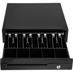 Kassalaatikko teräsrunko 33 cm 12 V 4 setelilokeroa 5 kolikkolokeroa avainlukolla