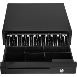 Kassalipas teräsrunko muovilokero kahdentoista voltin viisi setelilokeroa kuusi irrotettavaa kolikkolokeroa avainlukko