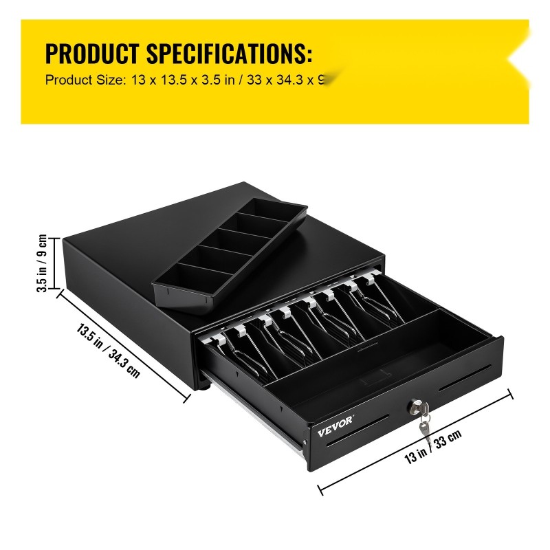 Kassalaatikko teräsrunko ABS lokerot 4 setelilokeroa 5 kolikkolokeroa 33 x 34,3 x 9 cm