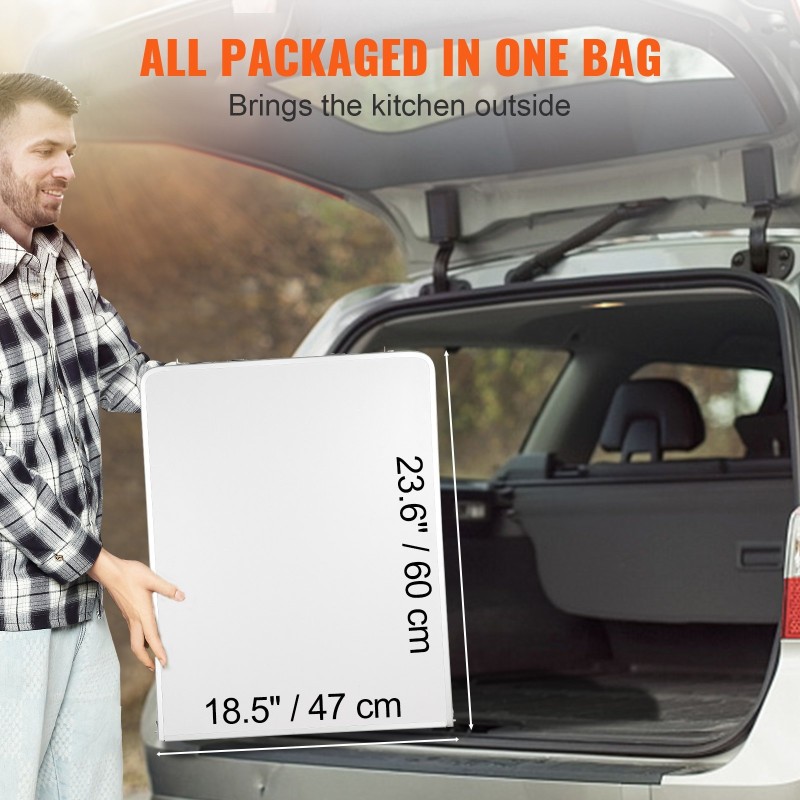 Taittuva retkikeittiöpöytä alumiinirunko MDF työtaso säädettävä korkeus kantolaukulla kevyt