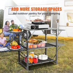 Taitettava retkikeittiöpöytä yhdestä osasta alumiini ja rautarunko kantolaukulla 4 sivupöytää 2 hyllyä