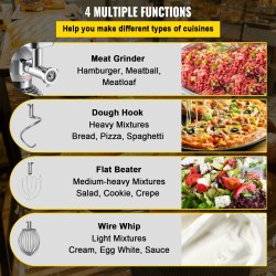 Ammattikäyttöinen sekoitinkone 20Qt ruostumaton teräskulho 1100W sisäänrakennettu lihamylly 3 säädettävää nopeutta leipomoihin