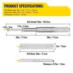 Teleskooppikiskot kylmävalssattua terästä 71,1 cm 2 kpl kolmiosainen täysilaajennus lukolla