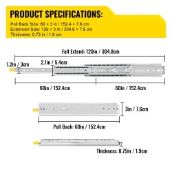 Laatikkokiskot 152,4 cm 2 kpl kylmävalssattu sinkitty teräs 227 kg kolmiosaiset lukituksella