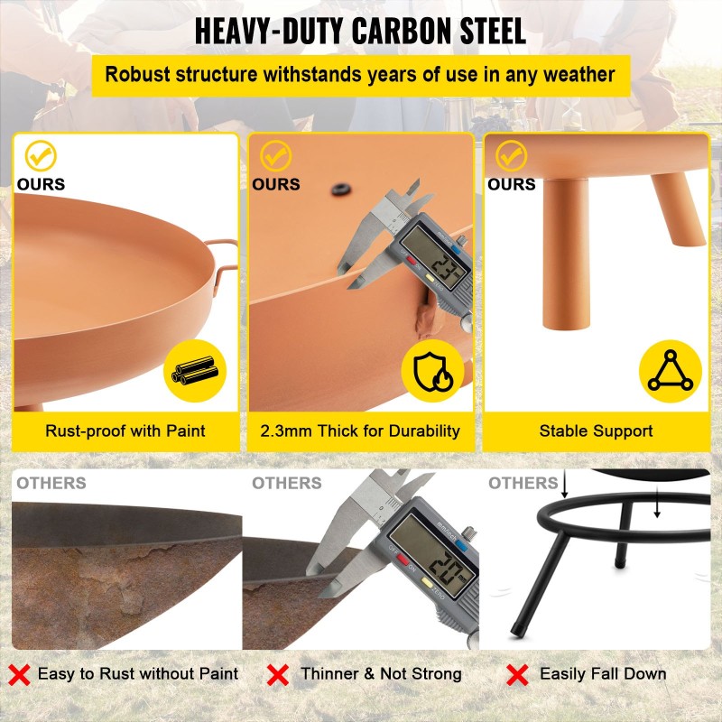 Tulipesäkulho maalattua hiiliterästä 77 cm halkaisija 15 cm syvyys kantokahvoilla vedenpoistoaukolla