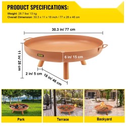 Tulipesäkulho maalattua hiiliterästä 77 cm halkaisija 15 cm syvyys kantokahvoilla vedenpoistoaukolla