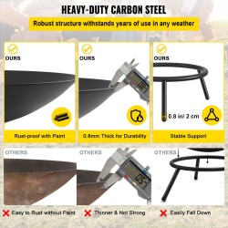 Tulikulho mustaksi maalattu hiiliteräs 55,5 cm halkaisija 12 cm syvä ulkokäyttöön