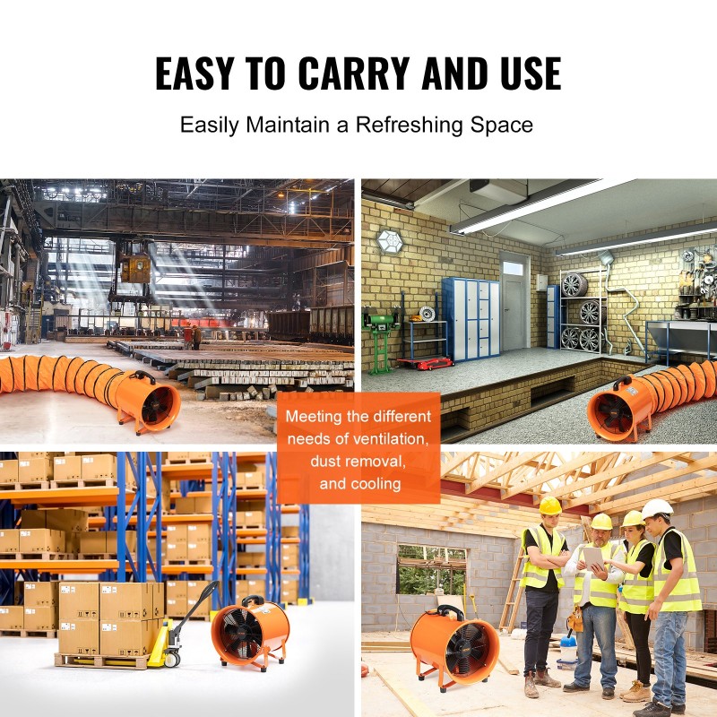 Siirrettävä teräs sylinteripuhallin halkaisija 254 mm teho 255 wattia 5 m poistokanavalla