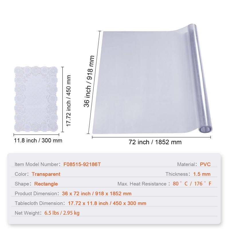 Pöydänsuoja PVC läpinäkyvä 918 x 1852 mm 1,5 mm paksu