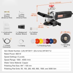 Märkäkiillotuskone 800 W 6-portainen 1000–4000 r/min 7 laikkaa betonille ja kiville