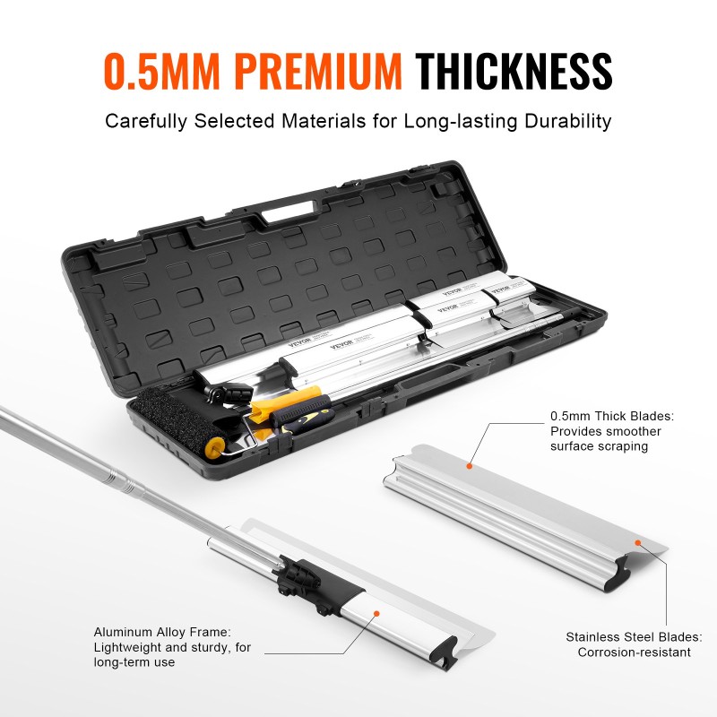Tasoite- ja lastasetti ruostumattomasta teräksestä 5 terää 178–610mm säädettävä jatkovarsi 862–2072mm