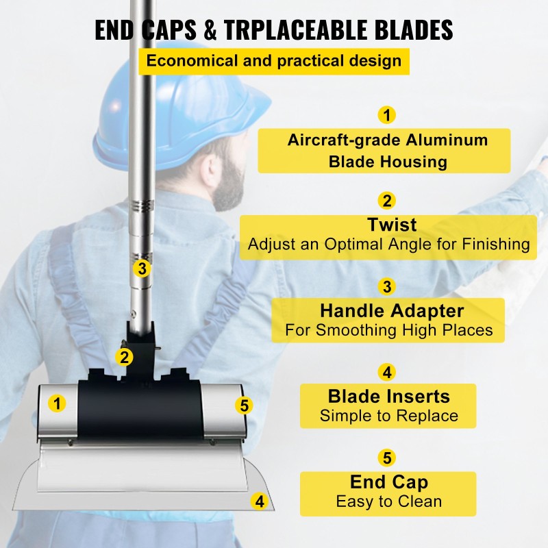 Kipsilevyjen tasoitusterät ruostumatonta terästä 10, 16 ja 24 tuumaa jatkovarsi 0,89–2 m
