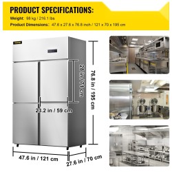 Pystymallinen jääkaappi-pakastin ruostumatonta terästä 780L neljä ovea liikekäyttöön