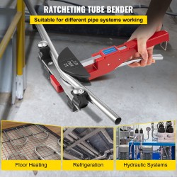 Manuaalinen räikkäputkentaivutin alumiinimuoteilla seitsemällä koolla 8–22 mm kuparille ja alumiinille