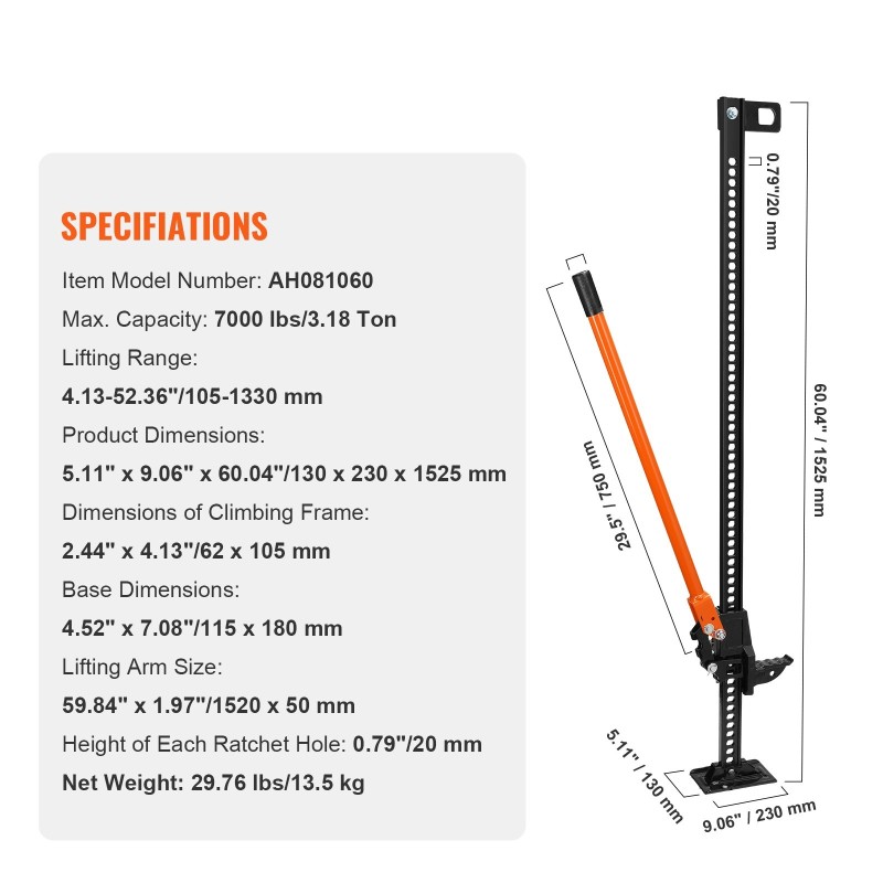 Maataloustunkki teräsrunkoinen 3,18 tonnia kapasiteetti 750 mm vipuvarsi