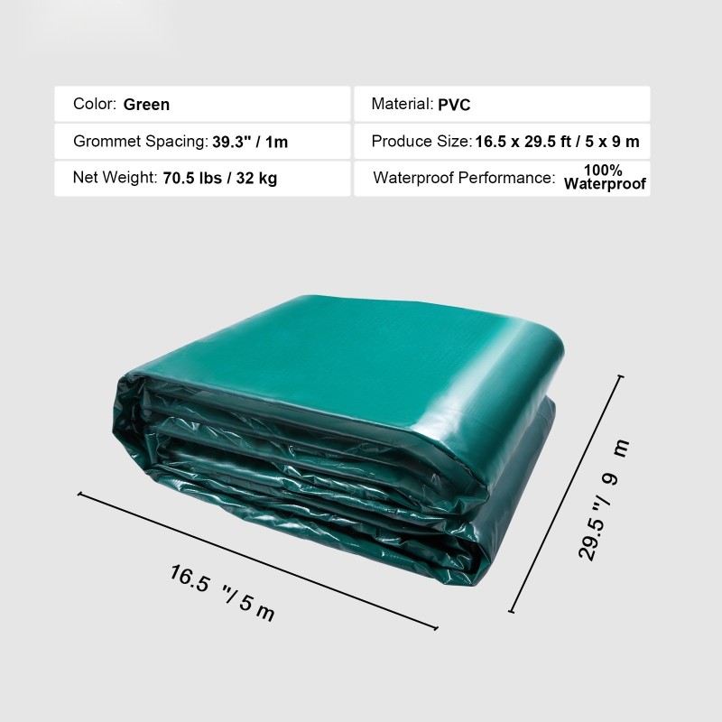 PVC-peite 5 x 9 m vedenpitävä vahvistetuilla reunoilla purjerenkaat 1 m välein