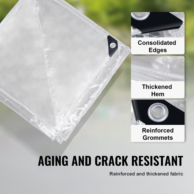 Läpinäkyvä PVC-pressu 3 x 4 m metallisilla purjerenkailla 100% vedenpitävä ulkokäyttöön