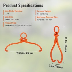 Tukinostopihdit teräksiset kaksipiikkiset 18 tuuman tartuntakoko 350 kg kantavuus