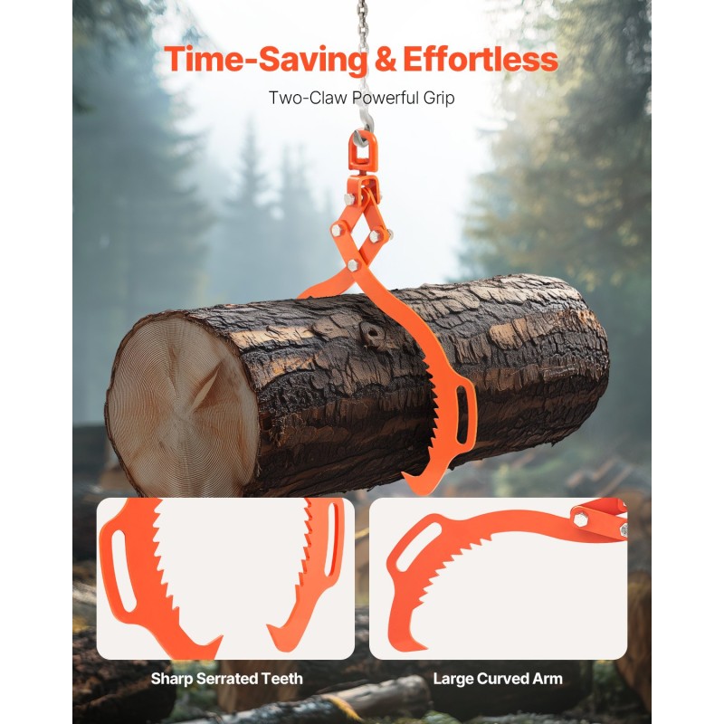 Puutavarapihdit kaksoispiikki taottu teräs 710 mm avaus 500 kg nostokyky