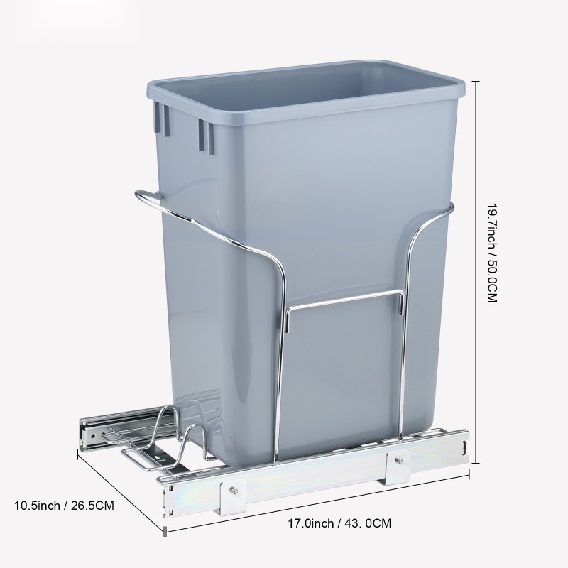 Vedettävä jäteastia 29 l PP-astiolla rautarungolla liukukiskoilla kahvalla alakaappiin