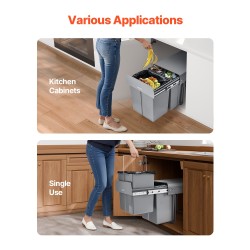 Vedettävä jäteastia keittiökaappiin 20+10+10 litraa PP-muovisilla säiliöillä ja rautakiskoilla