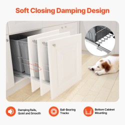 Ulosvedettävä jäteastia keittiökaappiin kaksiosainen 51 litraa PP-muovi harmaa pehmeäsulkeutuvat kiskot ovikiinnityssarja