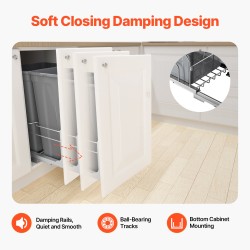 Ulosvedettävä kaksoisjäteastia keittiökaappiin noin 47 litraa kaksi astiaa harmaa pehmeästi sulkeutuva kisko