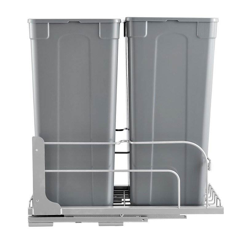 Ulosvedettävä kaksoisjäteastia keittiökaappiin noin 47 litraa kaksi astiaa harmaa pehmeästi sulkeutuva kisko