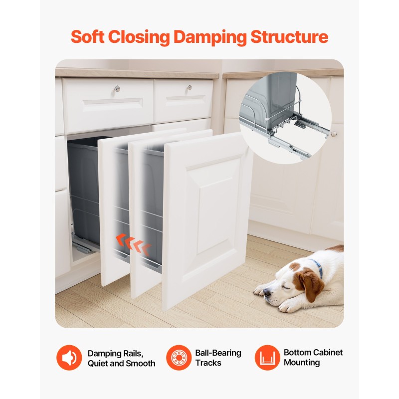 Ulosvedettävä alakaapin jäteastia PP-muovi kolmenkymmenen kilogramman kantavuus pehmeästi sulkeutuvat rautakiskot