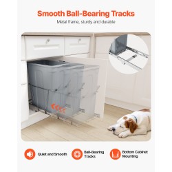 Vedettävä jäteastia keittiökaappiin polypropeeni 35QT täysin ulosvedettävä kahvallinen