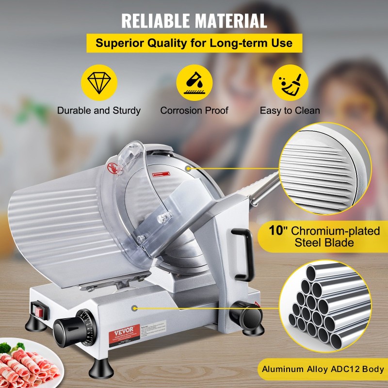 Lihaleikkuri alumiiniseosrunko 10 tuuman hiiliteräksinen terä 240 watin moottori 0–12 mm säädettävä