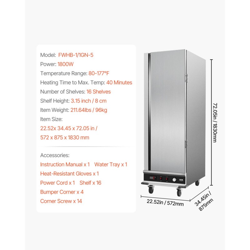 Ruokalämpökaappi ruostumattomasta teräksestä 16 irrotettavaa hyllyä vesialtaalla säädettävillä hyllykorkeuksilla