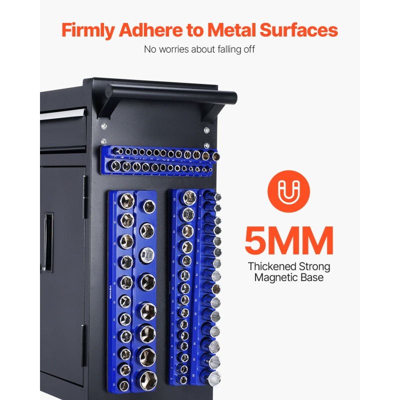 Magneettinen hylsyavainten järjestelijäsarja 3 kpl ABS sininen metrikoille tilaa jopa 75 hylsylle