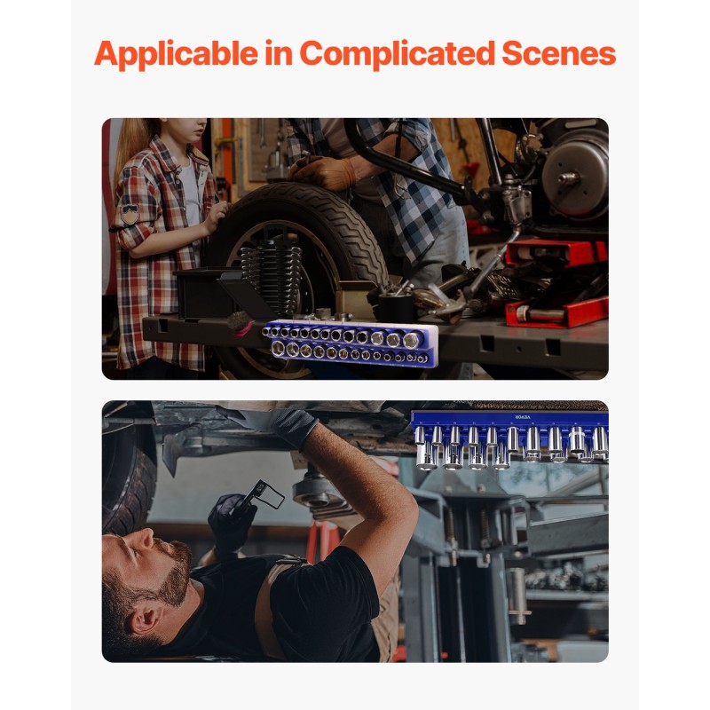 Magneettinen hylsyavainten järjestelijäsarja 3 kpl ABS sininen metrikoille tilaa jopa 75 hylsylle