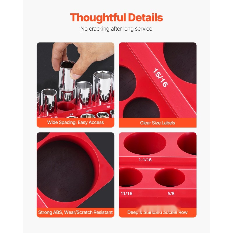 Hylsyjärjestelijäsarja magneettinen ABS-muovinen 3 kpl SAE jopa 68 hylsylle punainen