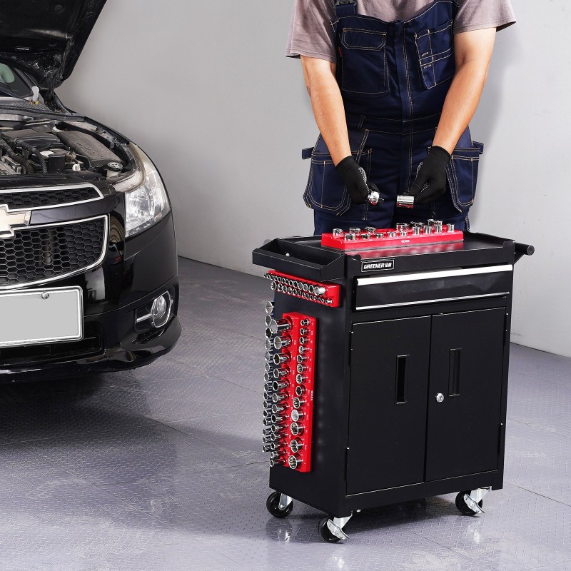 Hylsyjärjestelijäsarja magneettinen ABS-muovinen 3 kpl SAE jopa 68 hylsylle punainen