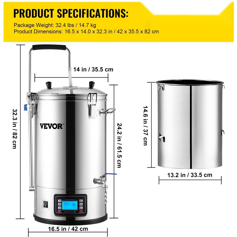 Sähköinen oluenpanojärjestelmä ruostumaton teräs 35 l 30 l panos älykäs ohjauspaneeli